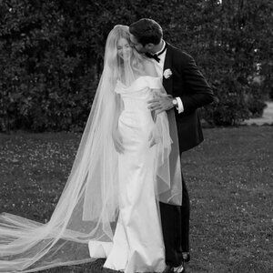 Plain Cathedral Wedding Veil with Long Blusher